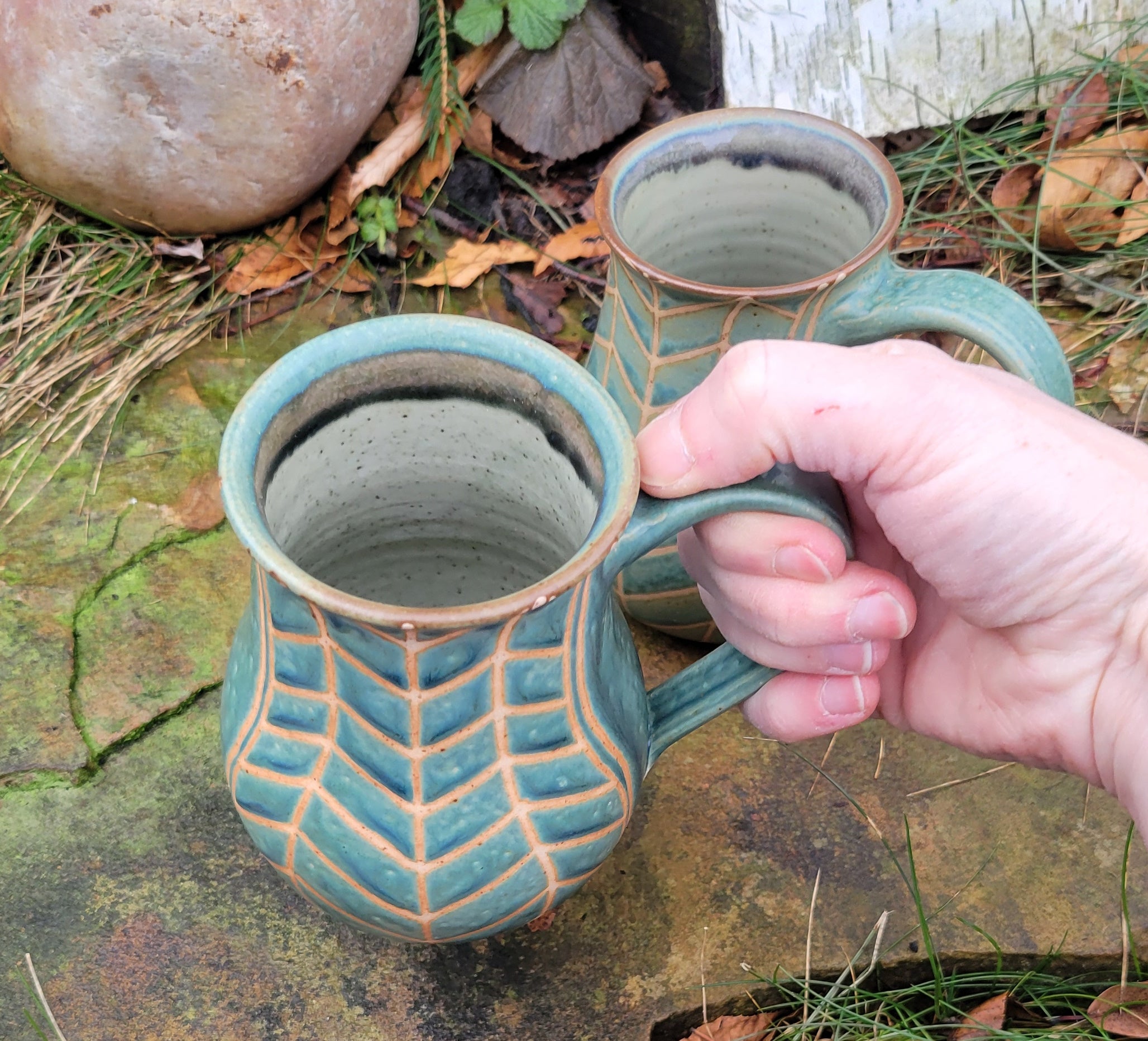 Coffee Mug in Slate Blue Chevron Pattern