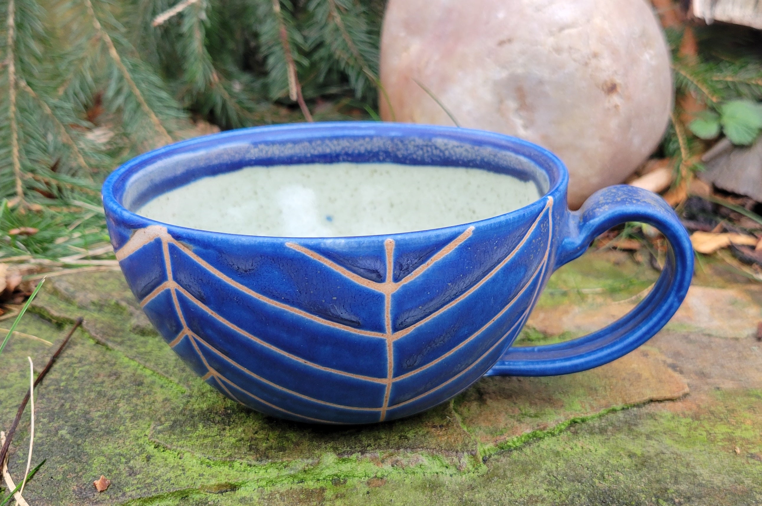 Latte Mug in Blue Lapis Chevron