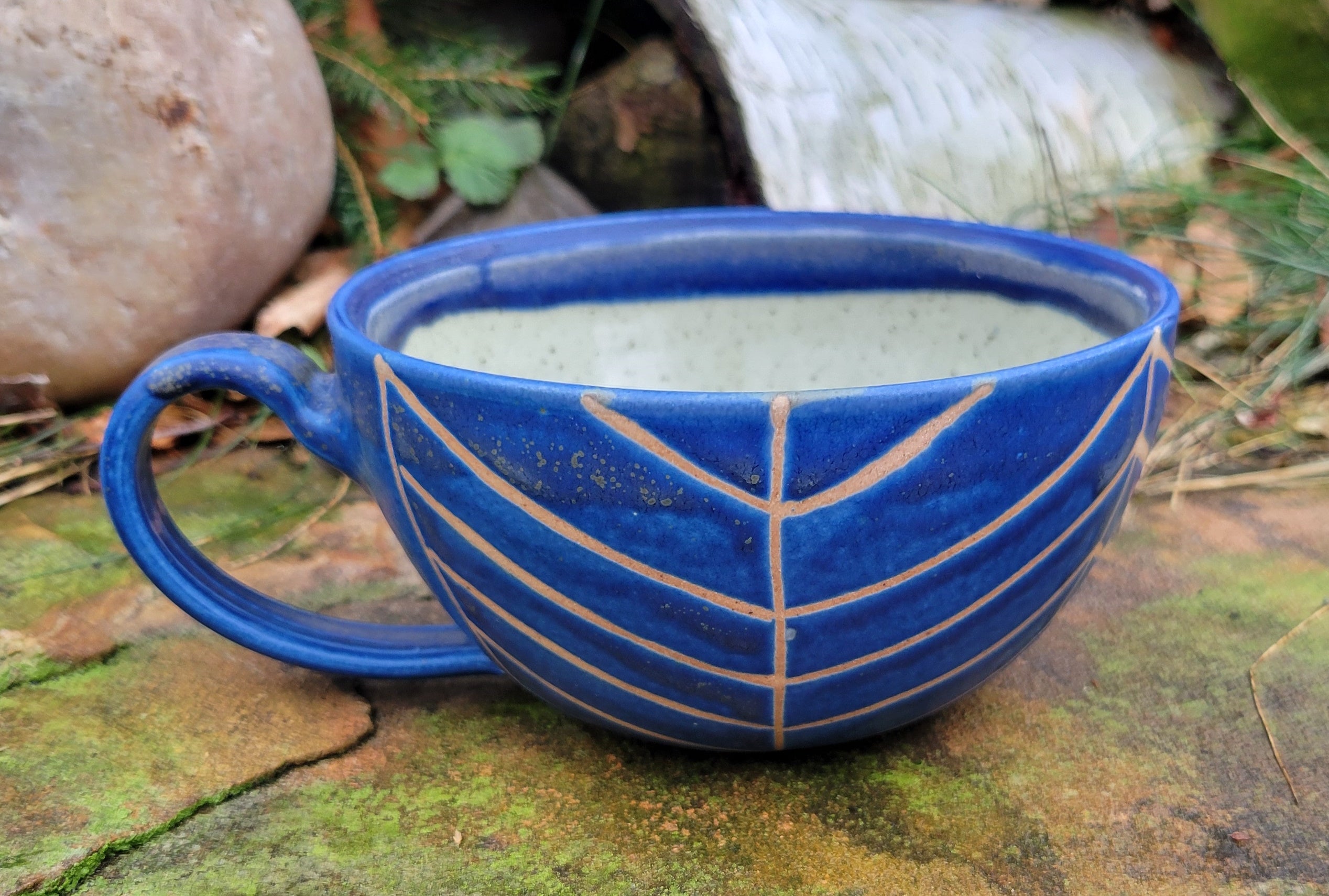 Latte Mug in Blue Lapis Chevron