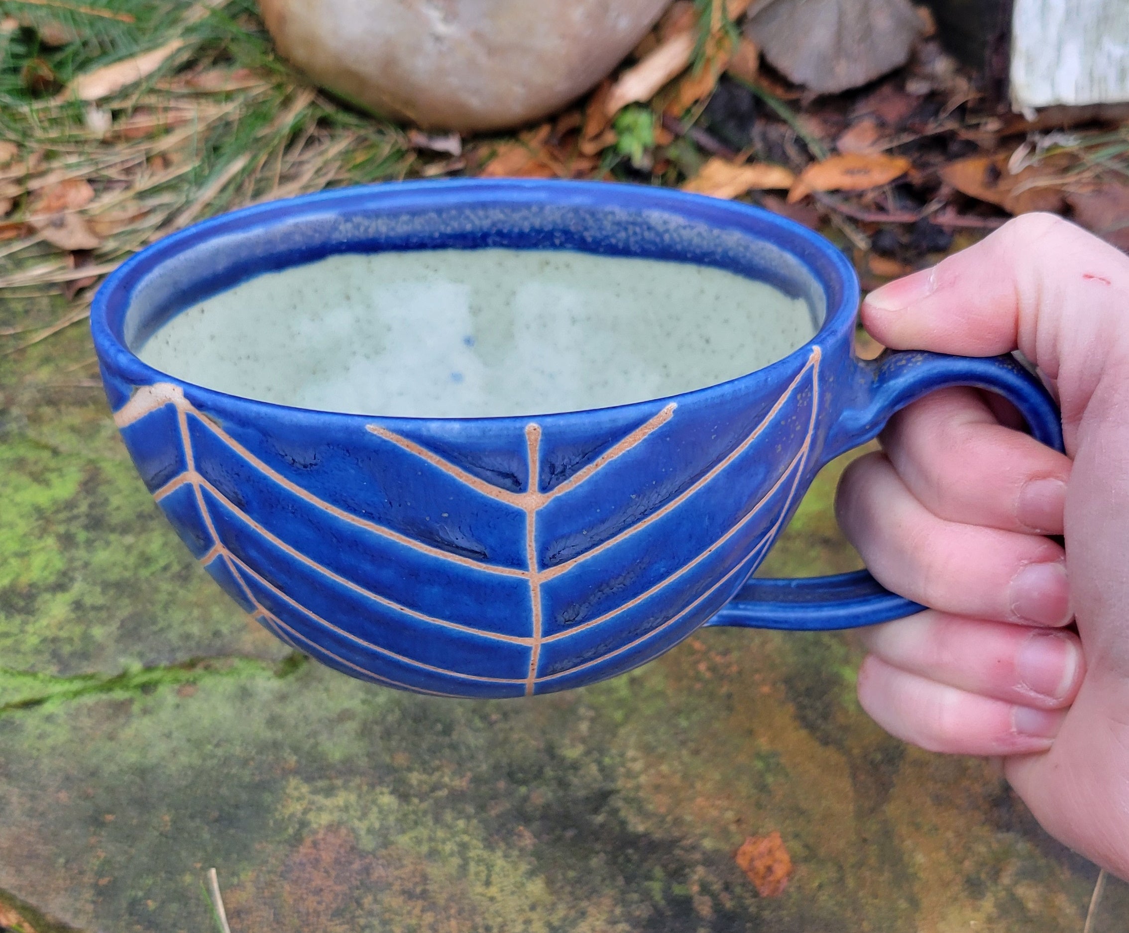 Latte Mug in Blue Lapis Chevron