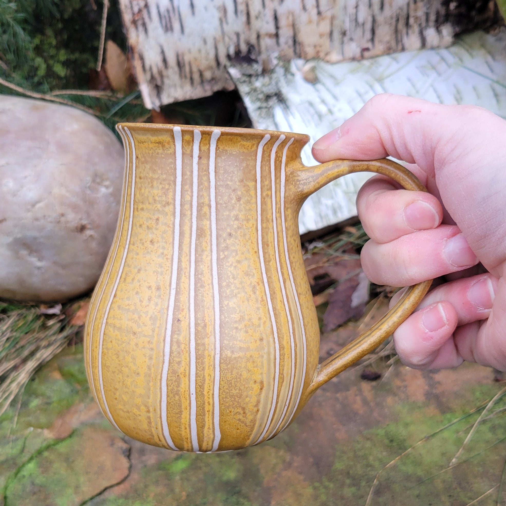 Chevron Mug Yellow Ochre Pinstripe