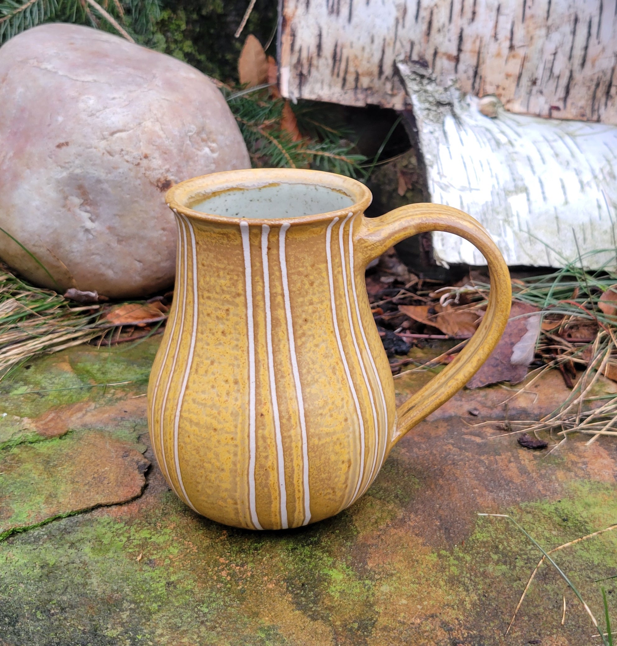 Chevron Mug Yellow Ochre Pinstripe