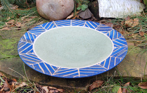 Wide Serving Bowl in Lapis Blue Chevron