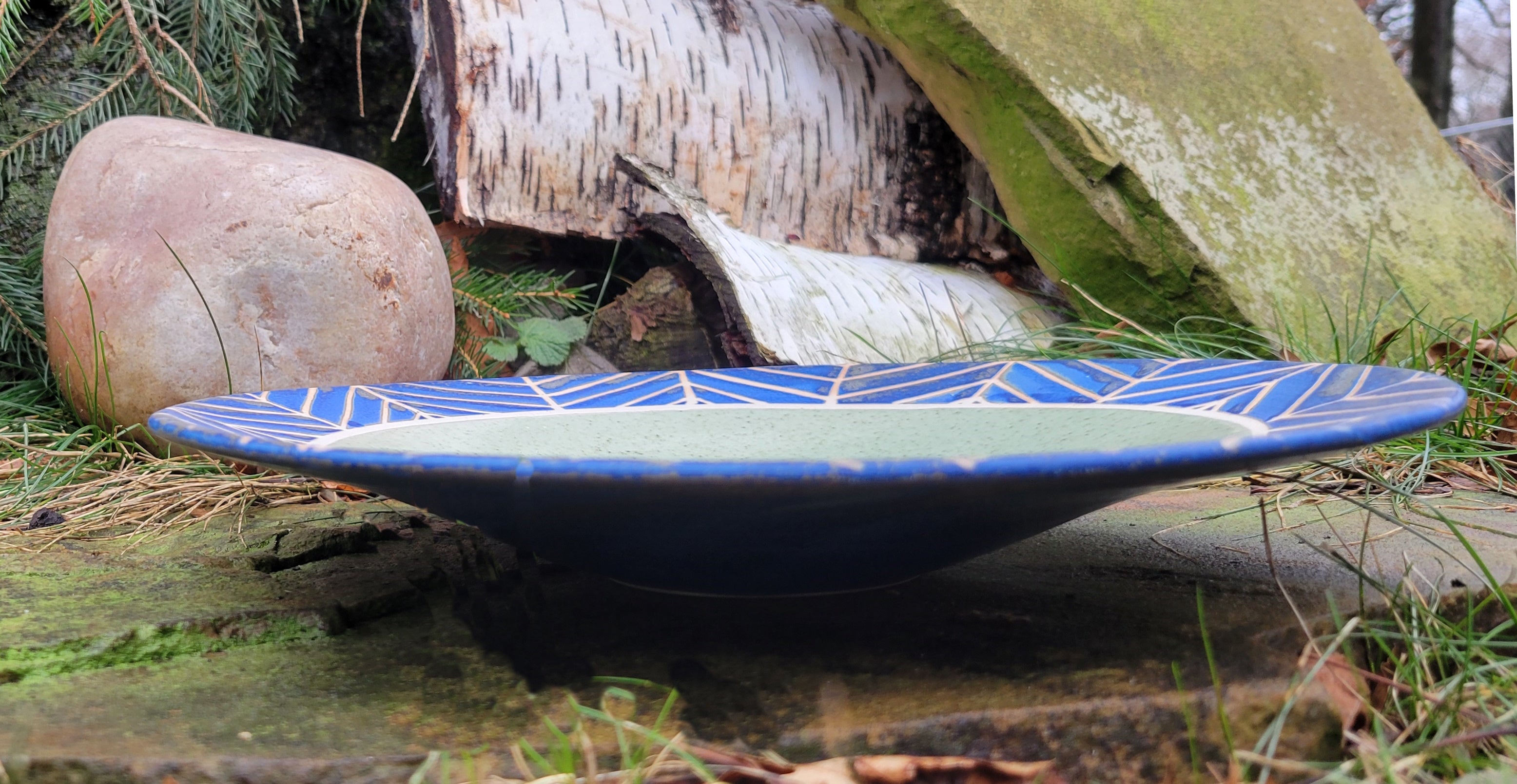 Wide Serving Bowl in Lapis Blue Chevron