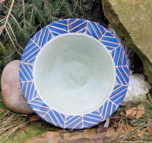 Wide Serving Bowl in Lapis Blue Chevron