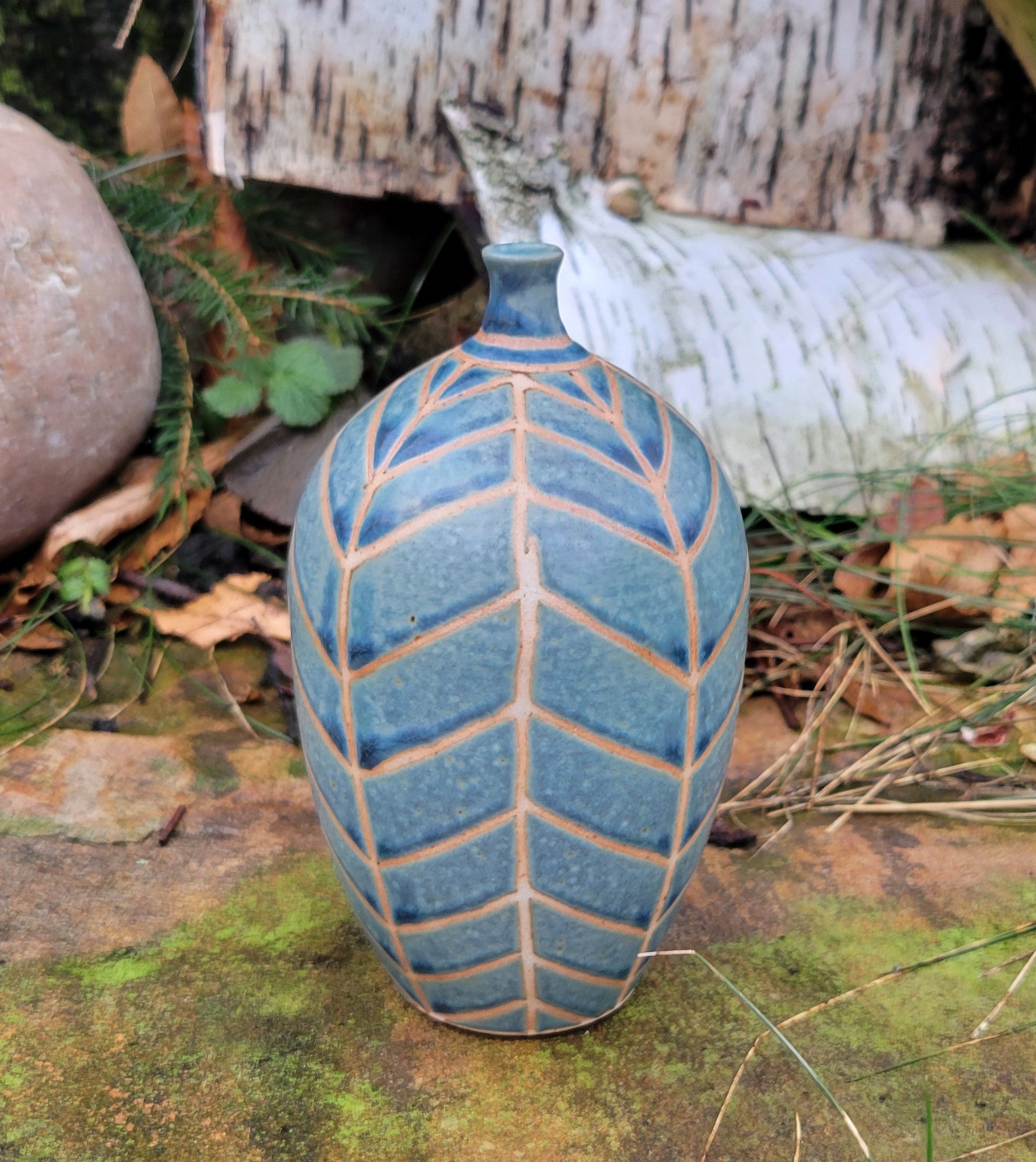 Bottle in Blue Slate Chevron Pattern