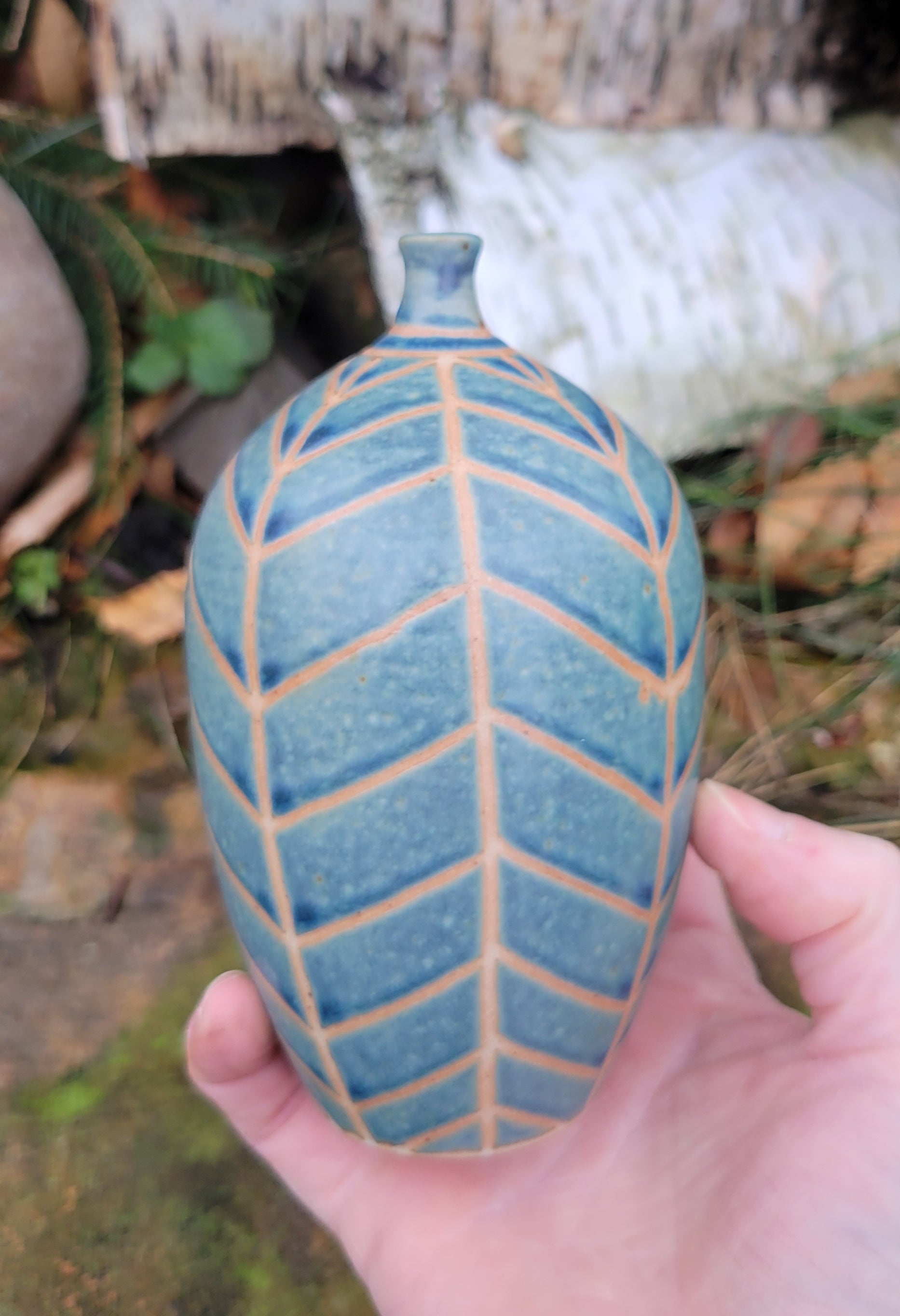 Bottle in Blue Slate Chevron Pattern