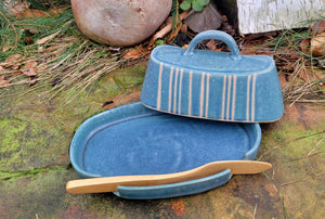 Butter Dish in Blue Slate Pinstripe