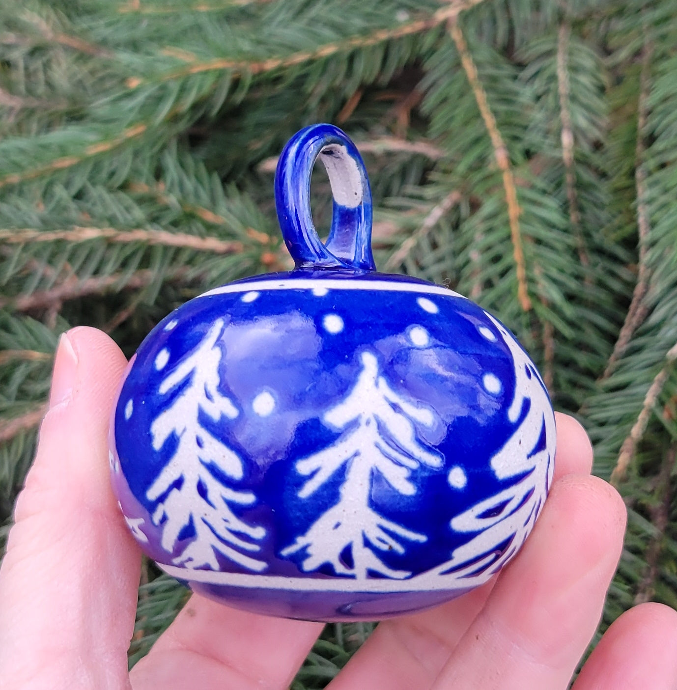 Ornament Glossy Cobalt Pine Trees