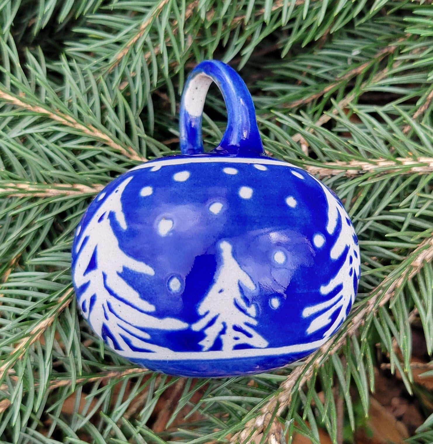 Ornament Glossy Cobalt Pine Trees