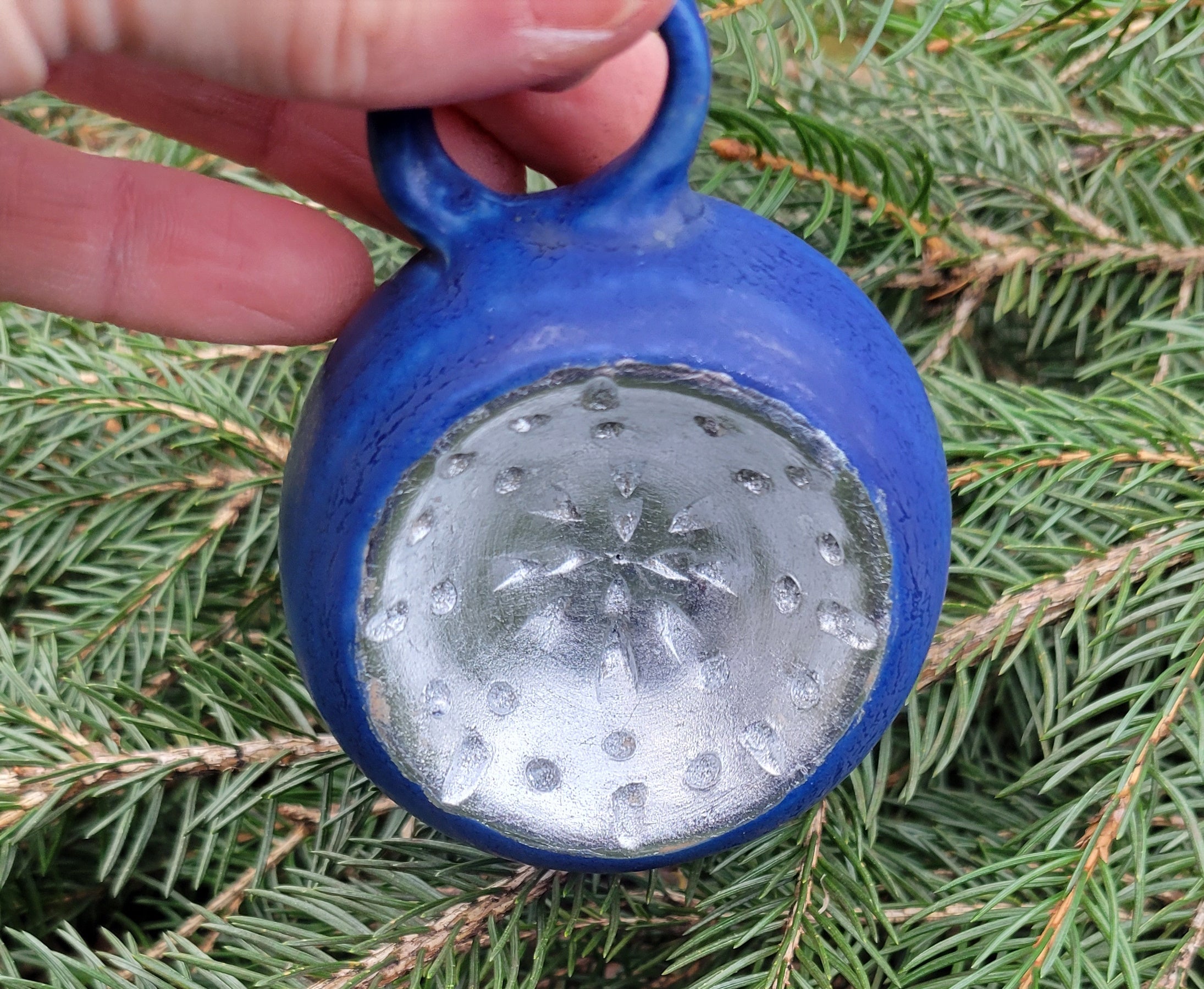 Ornament in Lapis with Silver Leaf
