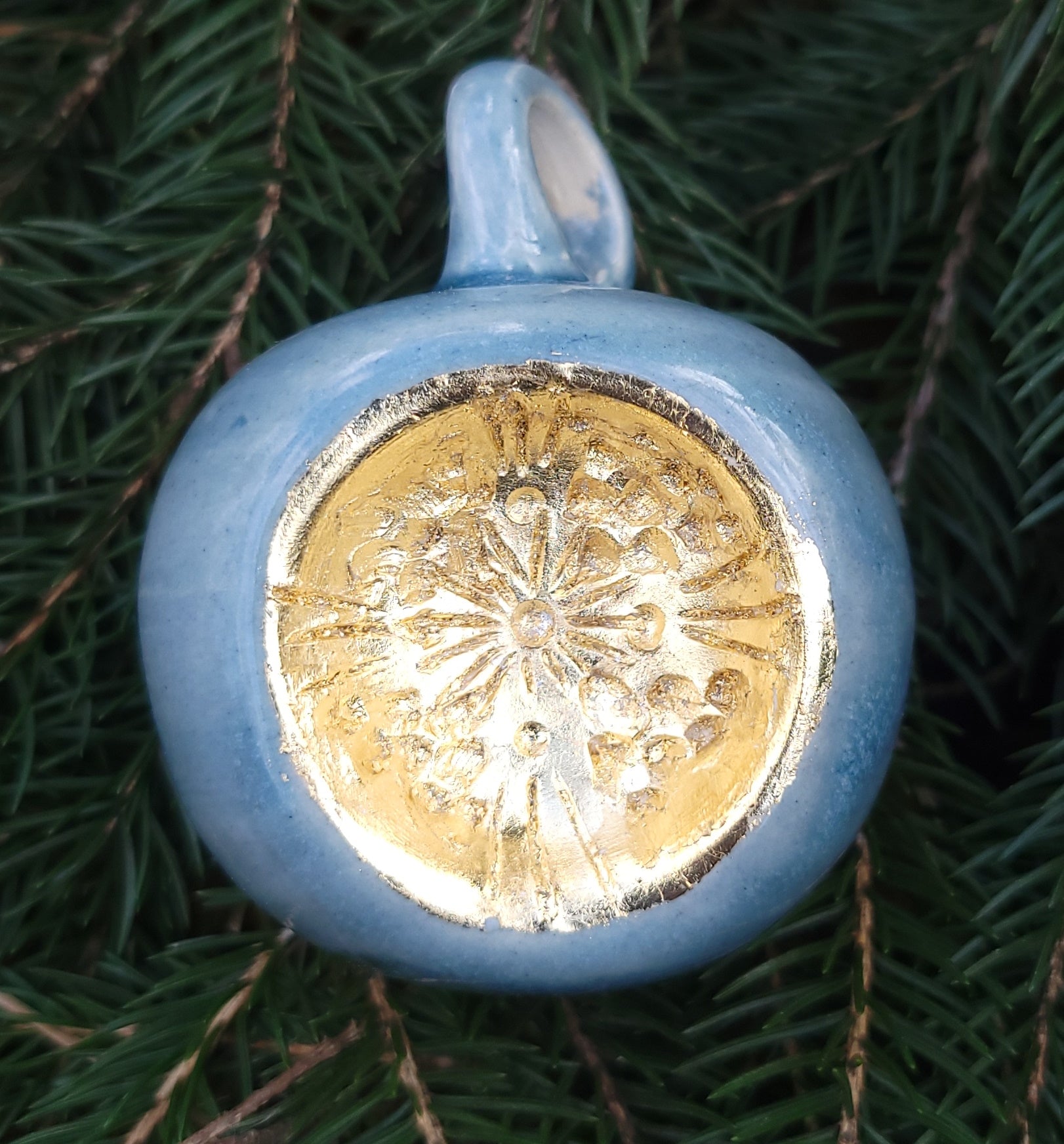 Ornament Glossy Grey with Gold Leaf