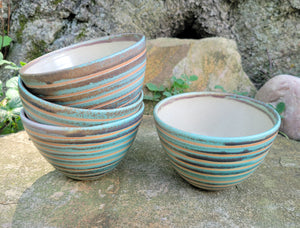 Cereal Bowl in Turquoise Linear Pattern