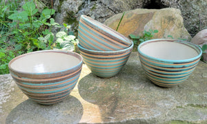 Cereal Bowl in Turquoise Linear Pattern