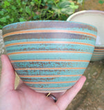 Load image into Gallery viewer, Cereal Bowl in Turquoise Linear Pattern
