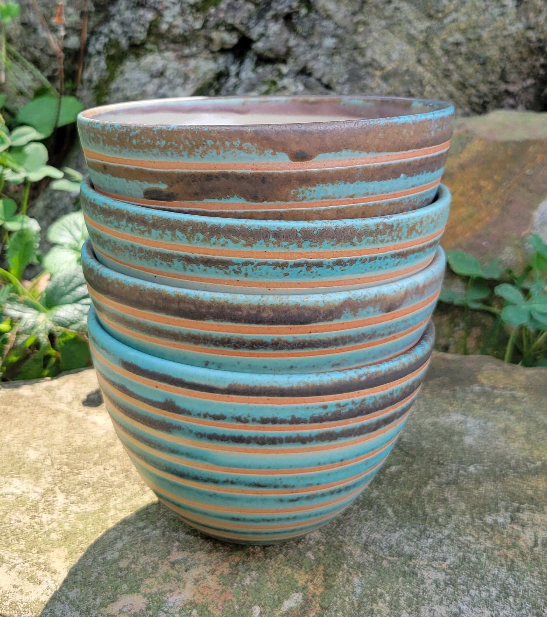 Cereal Bowl in Turquoise Linear Pattern