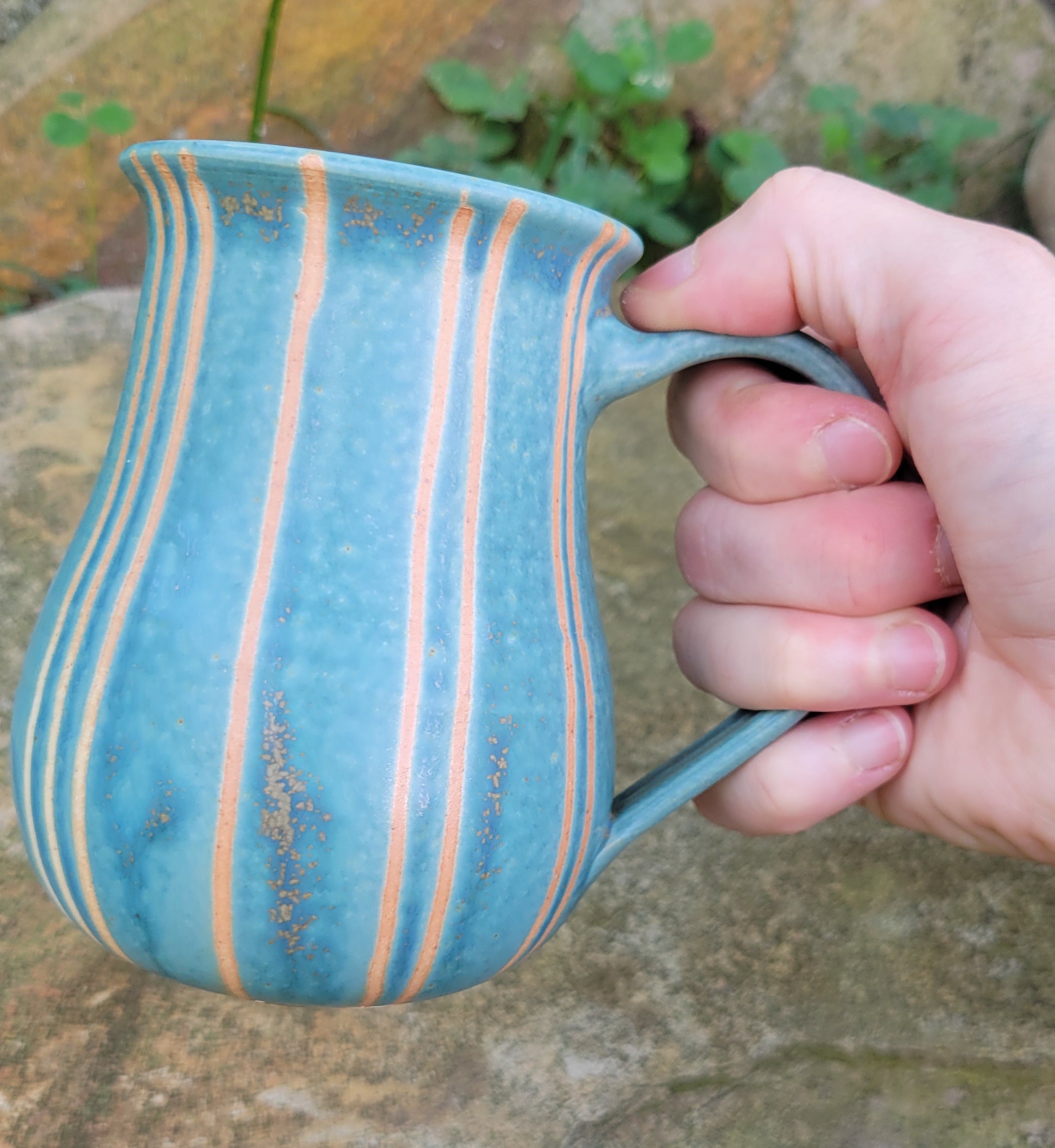 Coffee Mug in Blue Slate Pinstripe Pattern