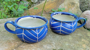 Soup Bowls in Blue Lapis Chevron Pattern