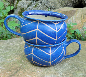 Soup Bowls in Blue Lapis Chevron Pattern