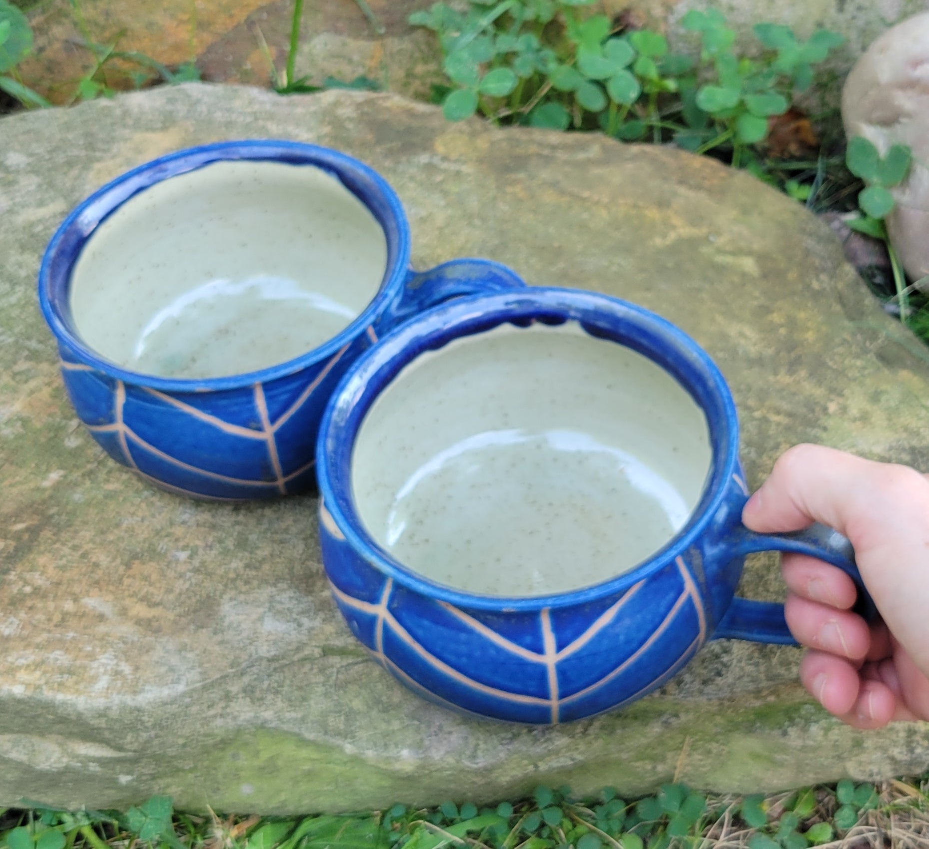 Soup Bowls in Blue Lapis Chevron Pattern