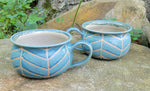 Load image into Gallery viewer, Soup Bowls in Slate Blue Chevron Pattern
