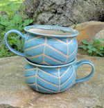 Load image into Gallery viewer, Soup Bowls in Slate Blue Chevron Pattern
