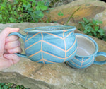 Load image into Gallery viewer, Soup Bowls in Slate Blue Chevron Pattern
