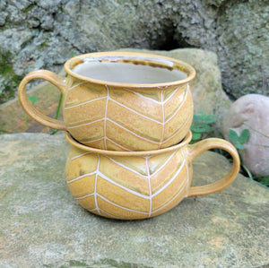Soup Bowls in Yellow Ocher Chevron Pattern