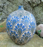 Load image into Gallery viewer, Large Bottle Vase in Lapis Blue  Floral Pattern
