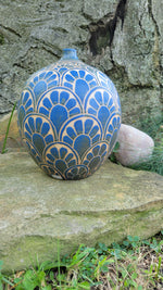 Load image into Gallery viewer, Large Bottle Vase in Lapis Blue  Floral Pattern
