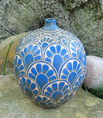 Load image into Gallery viewer, Large Bottle Vase in Lapis Blue  Floral Pattern
