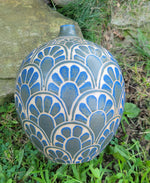 Load image into Gallery viewer, Large Bottle Vase in Lapis Blue  Floral Pattern
