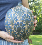 Load image into Gallery viewer, Large Bottle Vase in Lapis Blue  Floral Pattern
