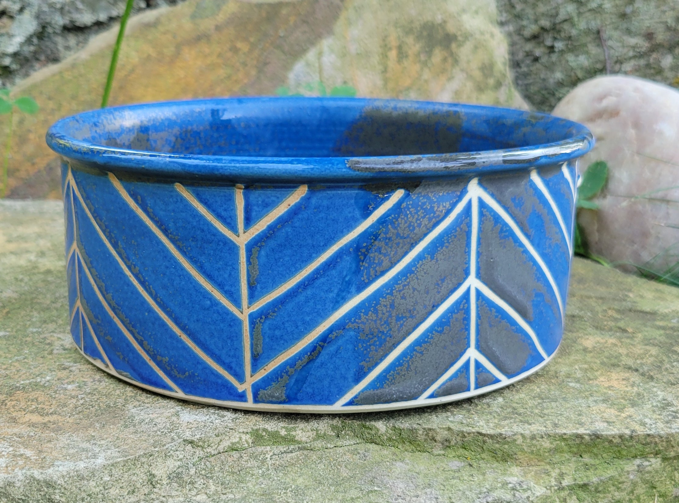 Dog Bowl in Lapis Blue  Chevron Pattern