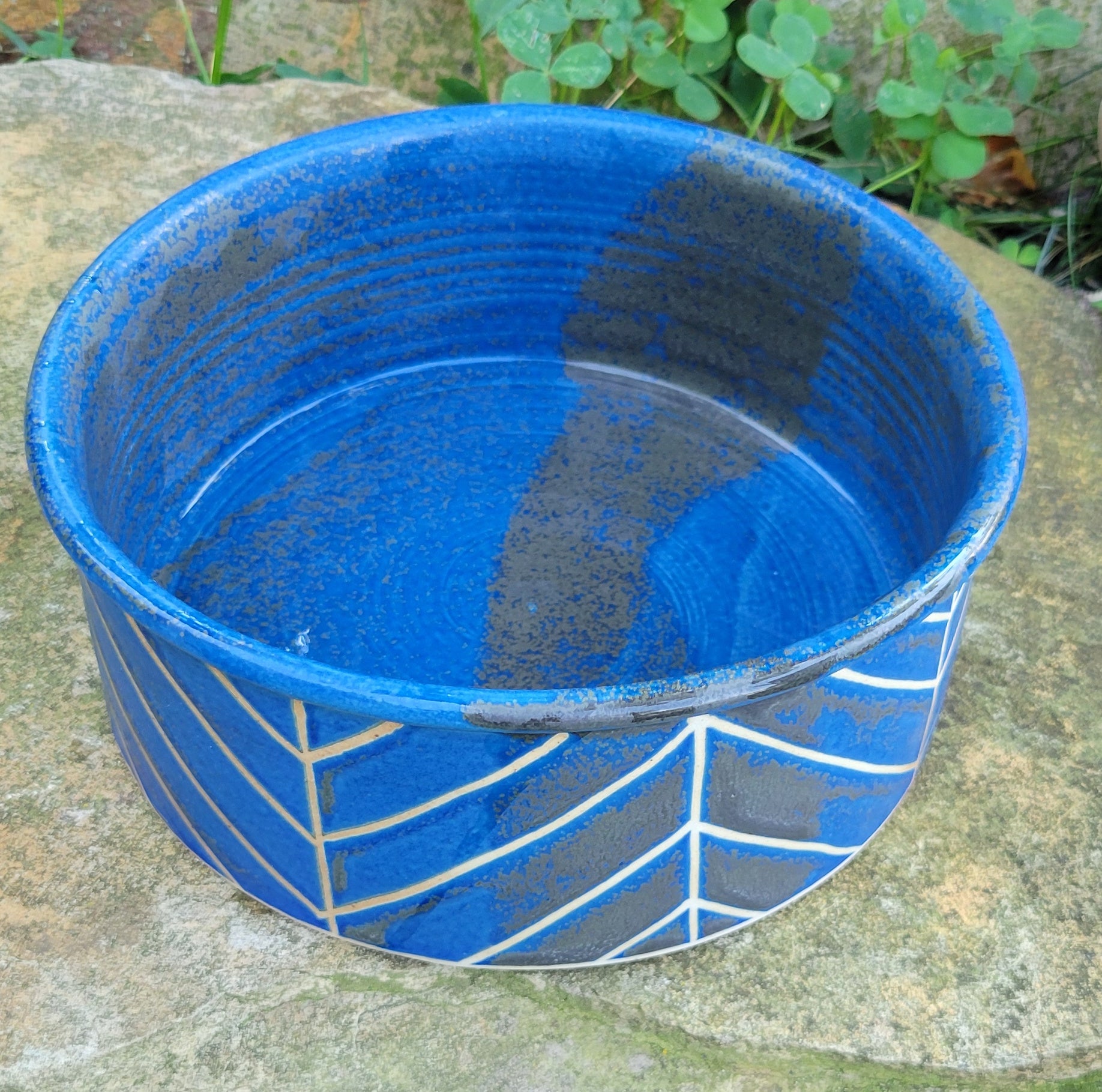 Dog Bowl in Lapis Blue  Chevron Pattern