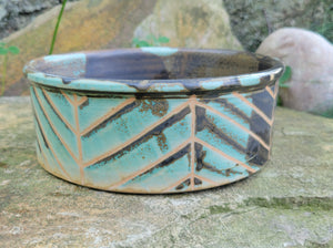 Dog Bowl in Turquoise Chevron Pattern