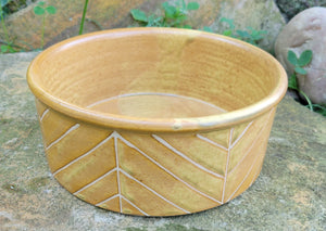 Dog Bowl in Yellow Ochre Chevron Pattern