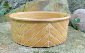 Dog Bowl in Yellow Ochre Chevron Pattern