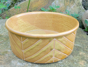 Dog Bowl in Yellow Ochre Chevron Pattern