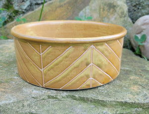 Dog Bowl in Yellow Ochre Chevron Pattern