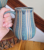 Load image into Gallery viewer, Coffee Mug in Blue Slate Pinstripe Pattern

