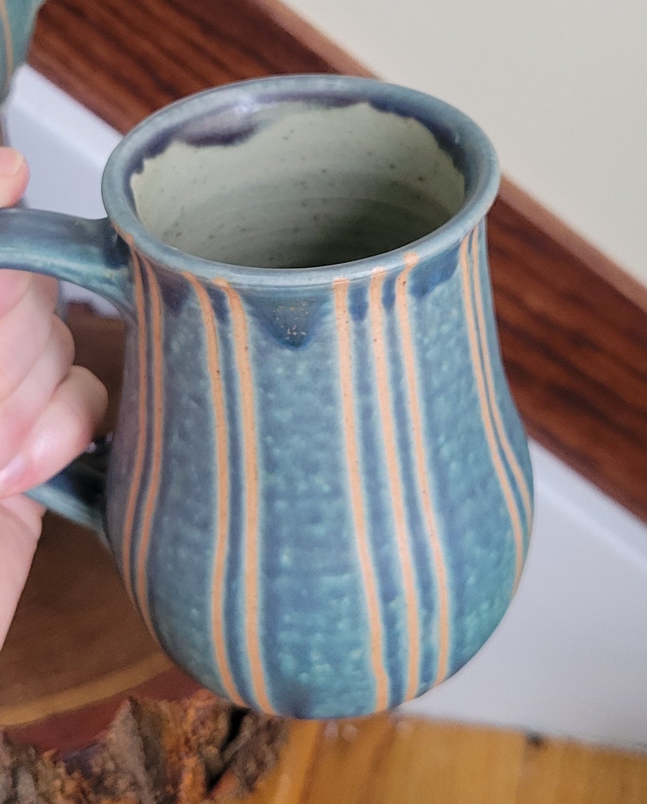 Coffee Mug in Blue Slate Pinstripe Pattern