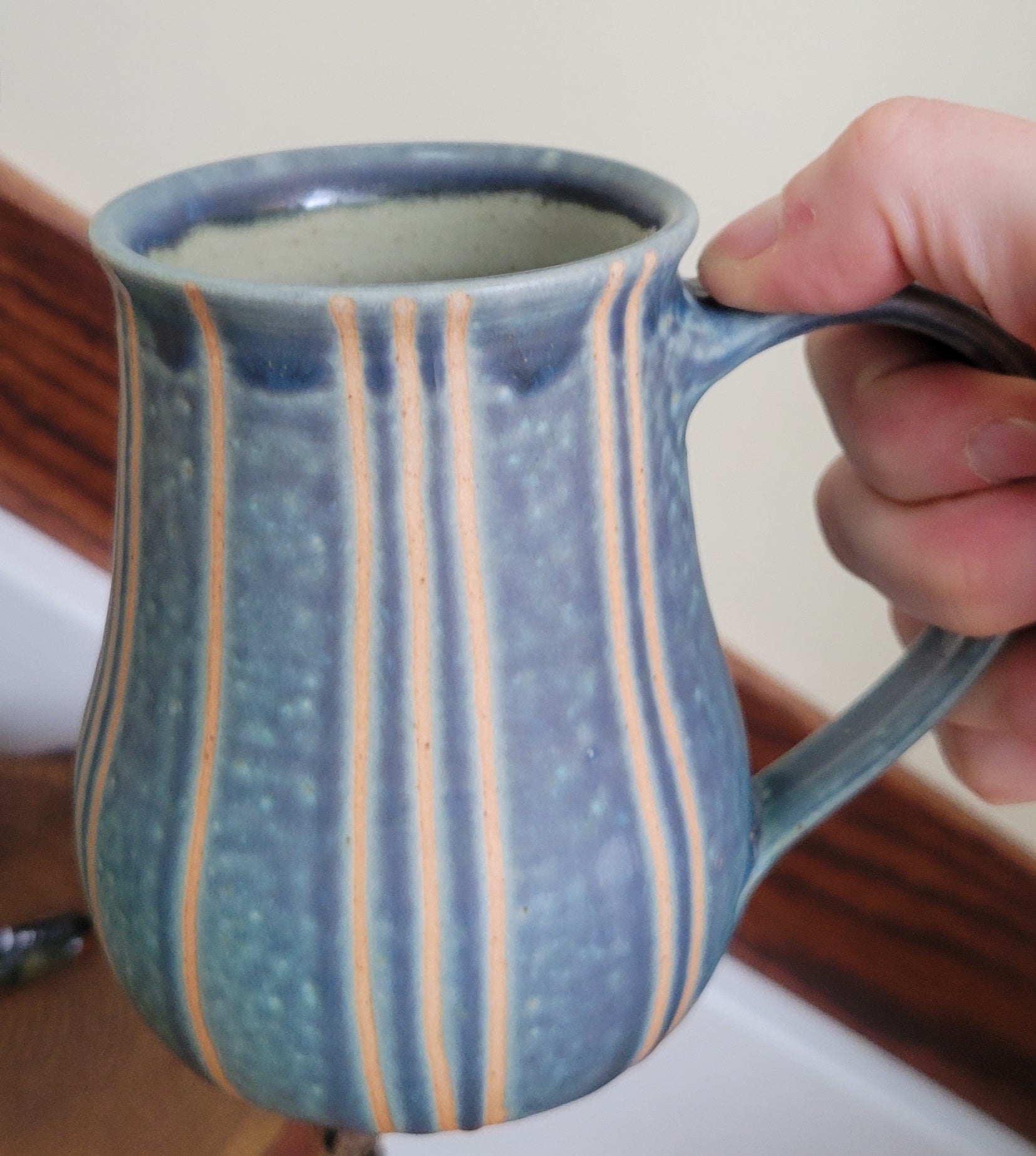 Coffee Mug in Blue Slate Pinstripe Pattern
