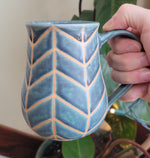 Load image into Gallery viewer, Coffee Mug in Slate Blue Chevron Pattern
