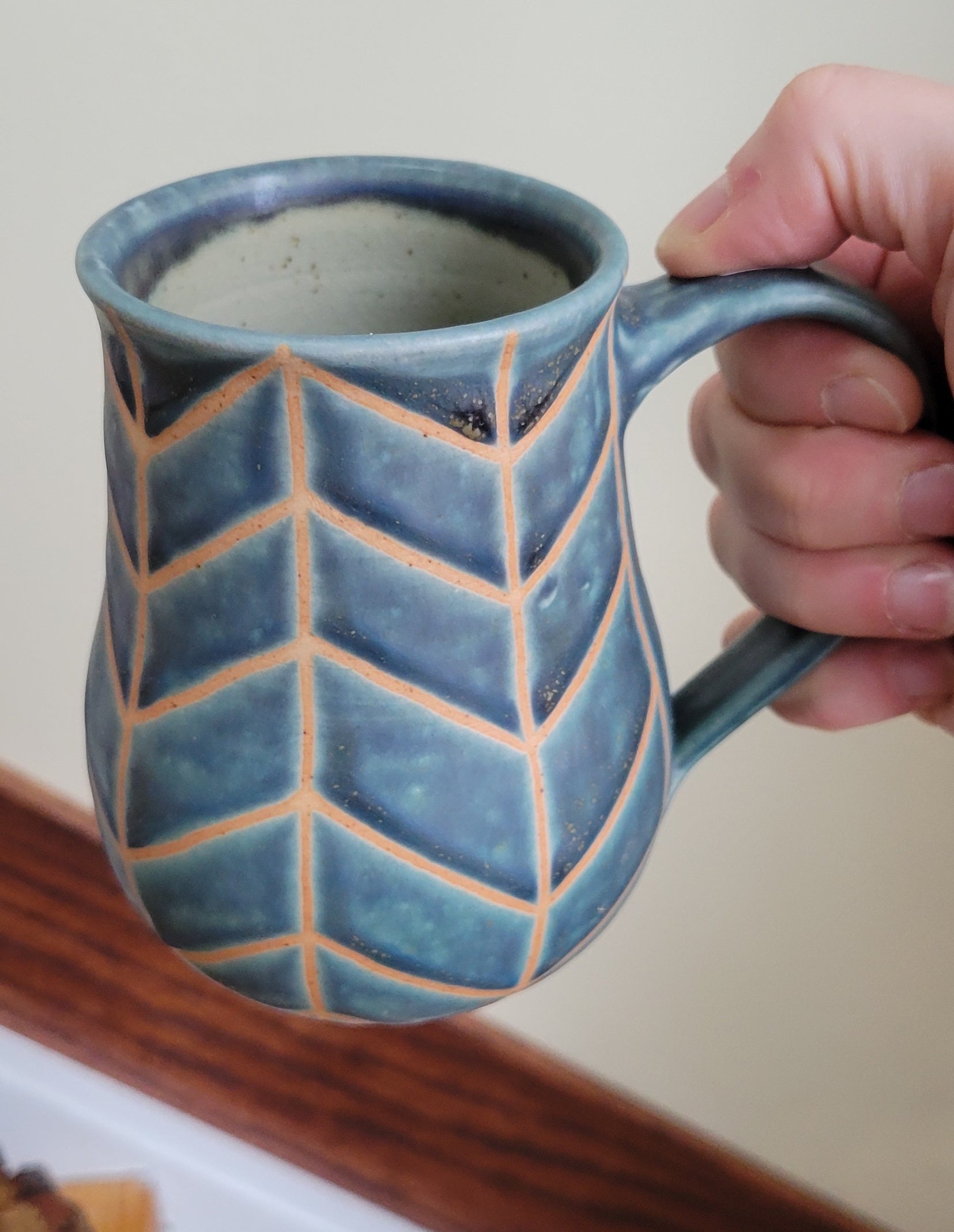 Coffee Mug in Slate Blue Chevron Pattern
