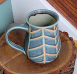 Load image into Gallery viewer, Coffee Mug in Slate Blue Chevron Pattern
