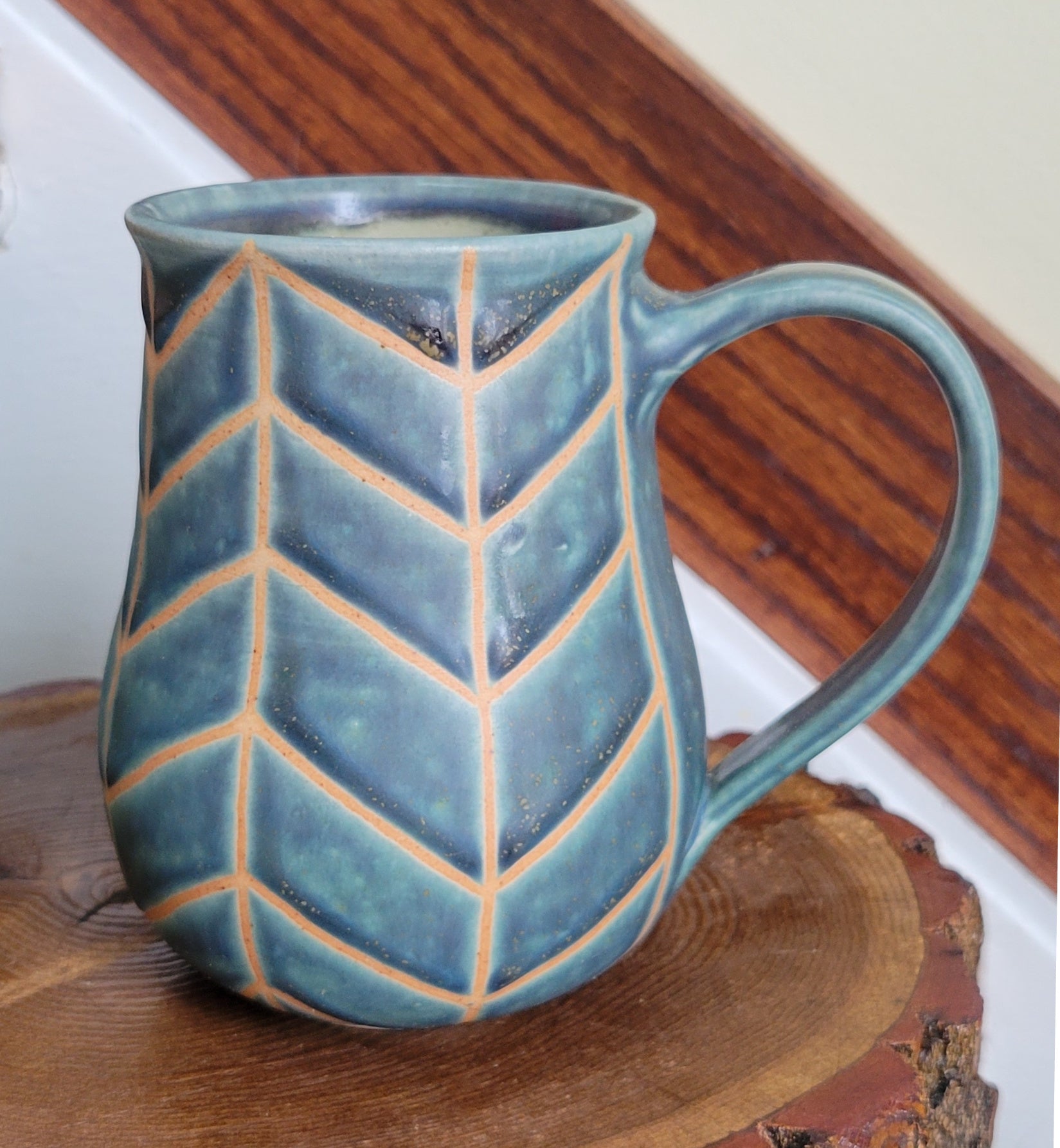 Coffee Mug in Slate Blue Chevron Pattern