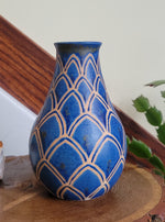 Load image into Gallery viewer, Bottle Vase in Lapis Art Deco Pattern
