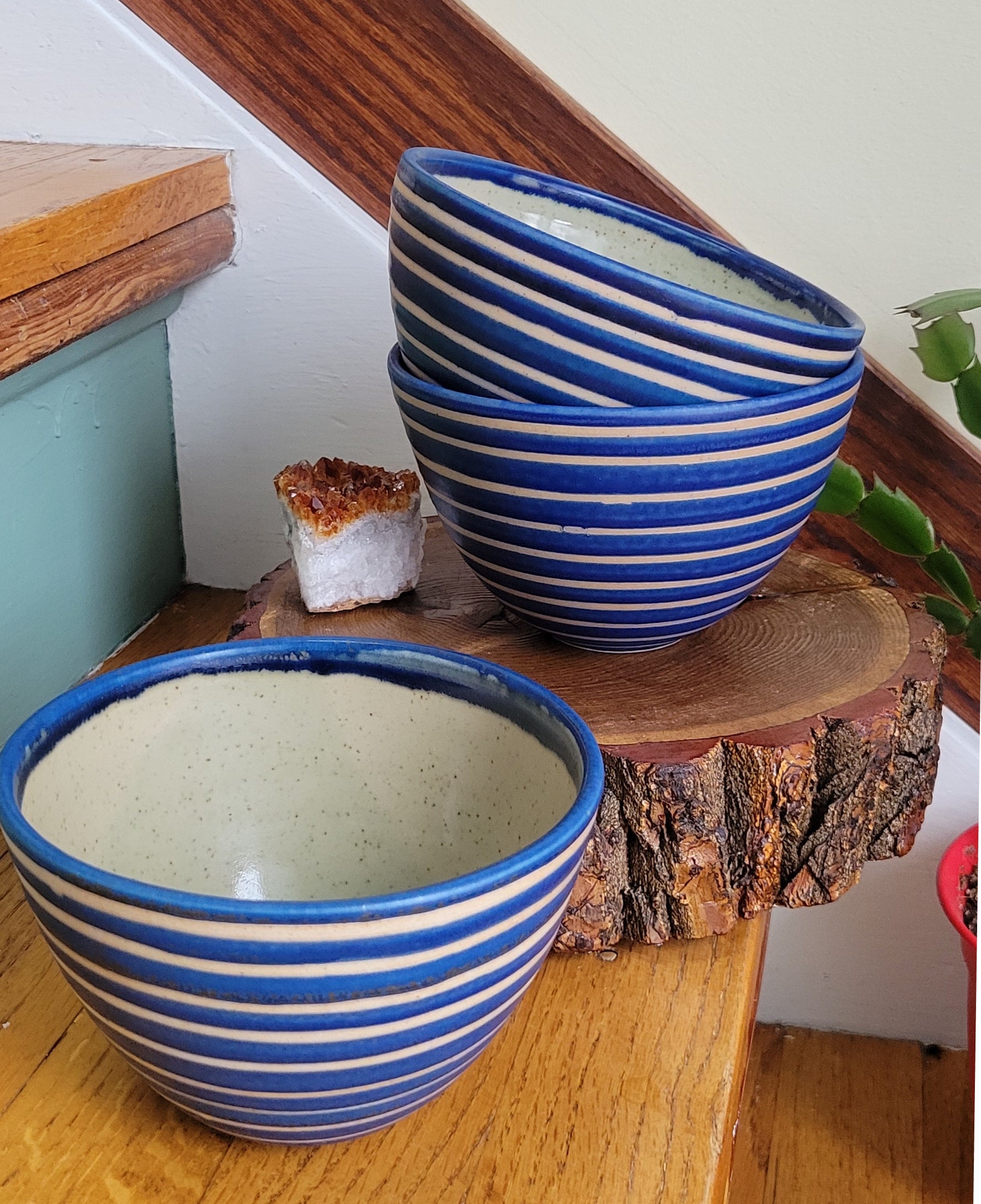 Cereal Bowls in Blue Lapis Pinstripe Pattern