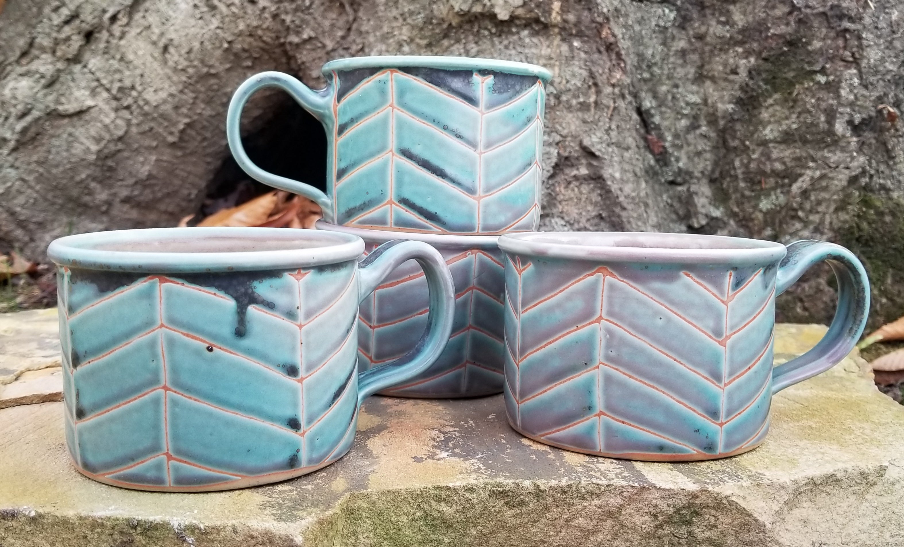 'Camp' Mugs in Turquoise Chevron Pattern with Lavender Blush